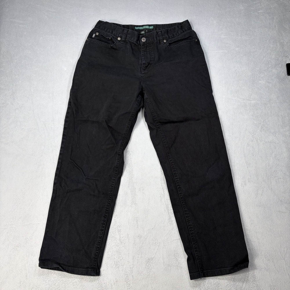 Lauren Ralph Lauren Jeans Women Size 10p Black Rise Stretch Relaxed Fit Straight